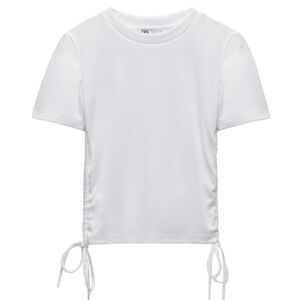 Zara White Ruched cropped T-Shirt